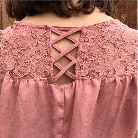 (Like New) blush pink blouse w/ lace detail - Picture 2 of 4